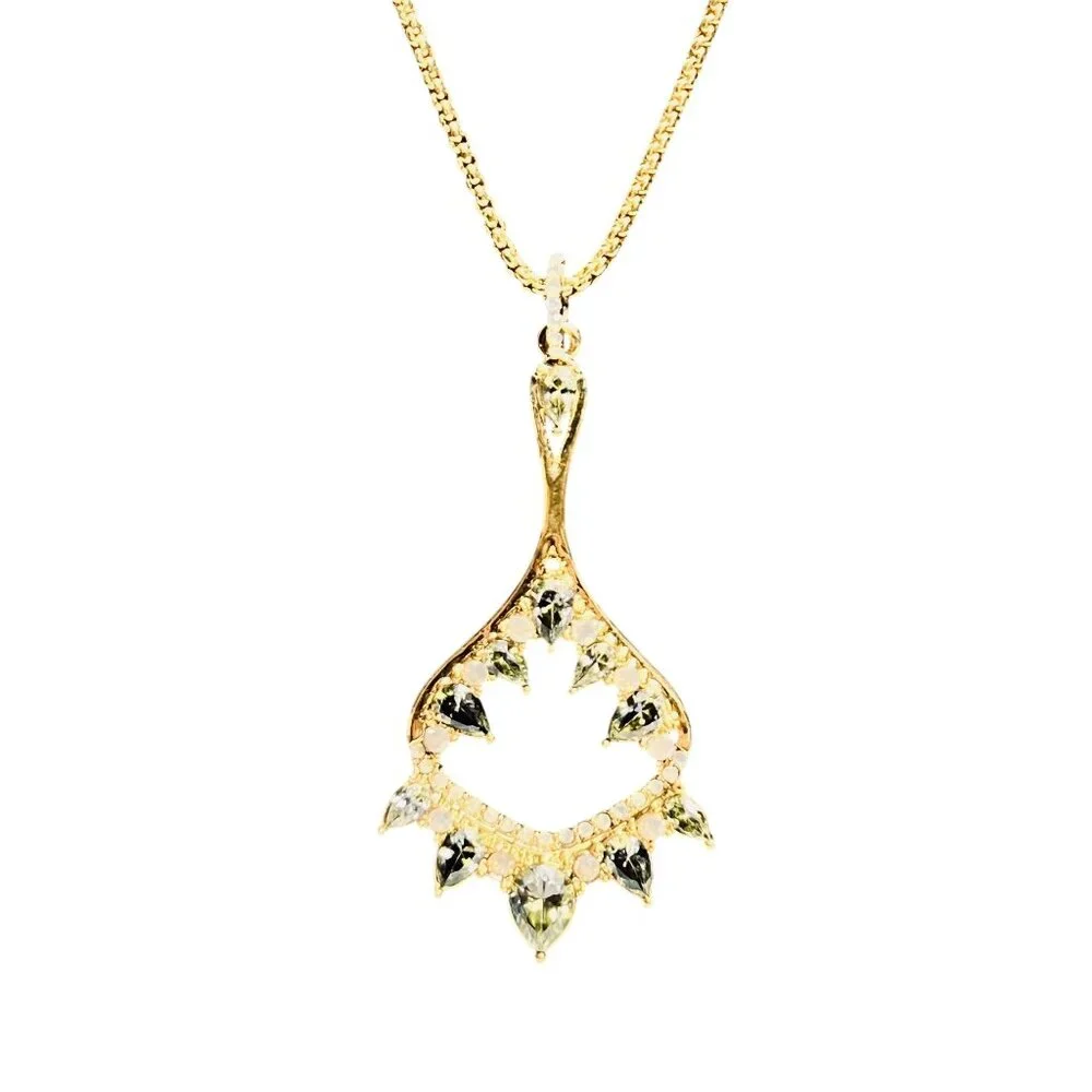 Vince Camuto Gold Tone Necklace With Green And Opaque Rhinestones Pendant (6267) - Picture 2 of 7
